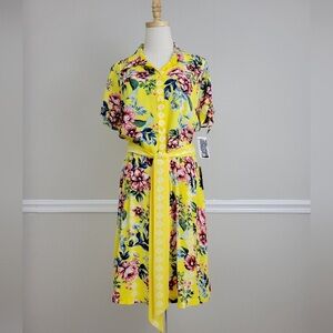 ECI New York Floral Print Bottom Down Belt Dress